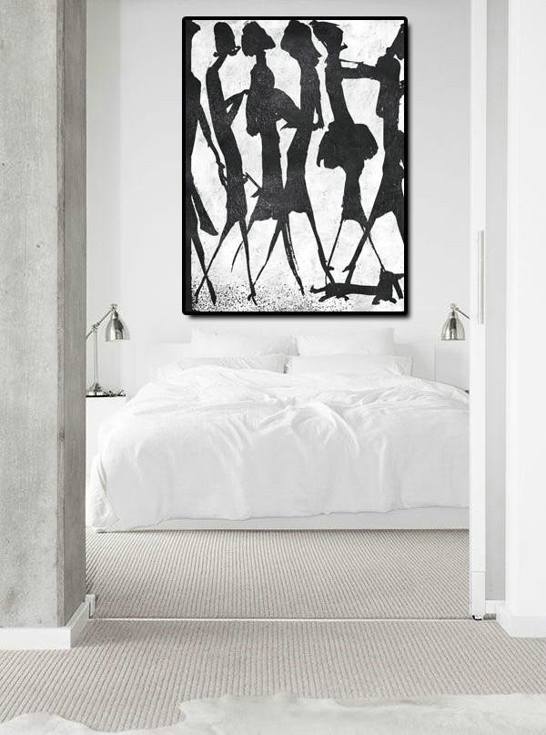 Hand Made Original Art,Black And White Minimal Painting On Canvas - Unique Canvas Art